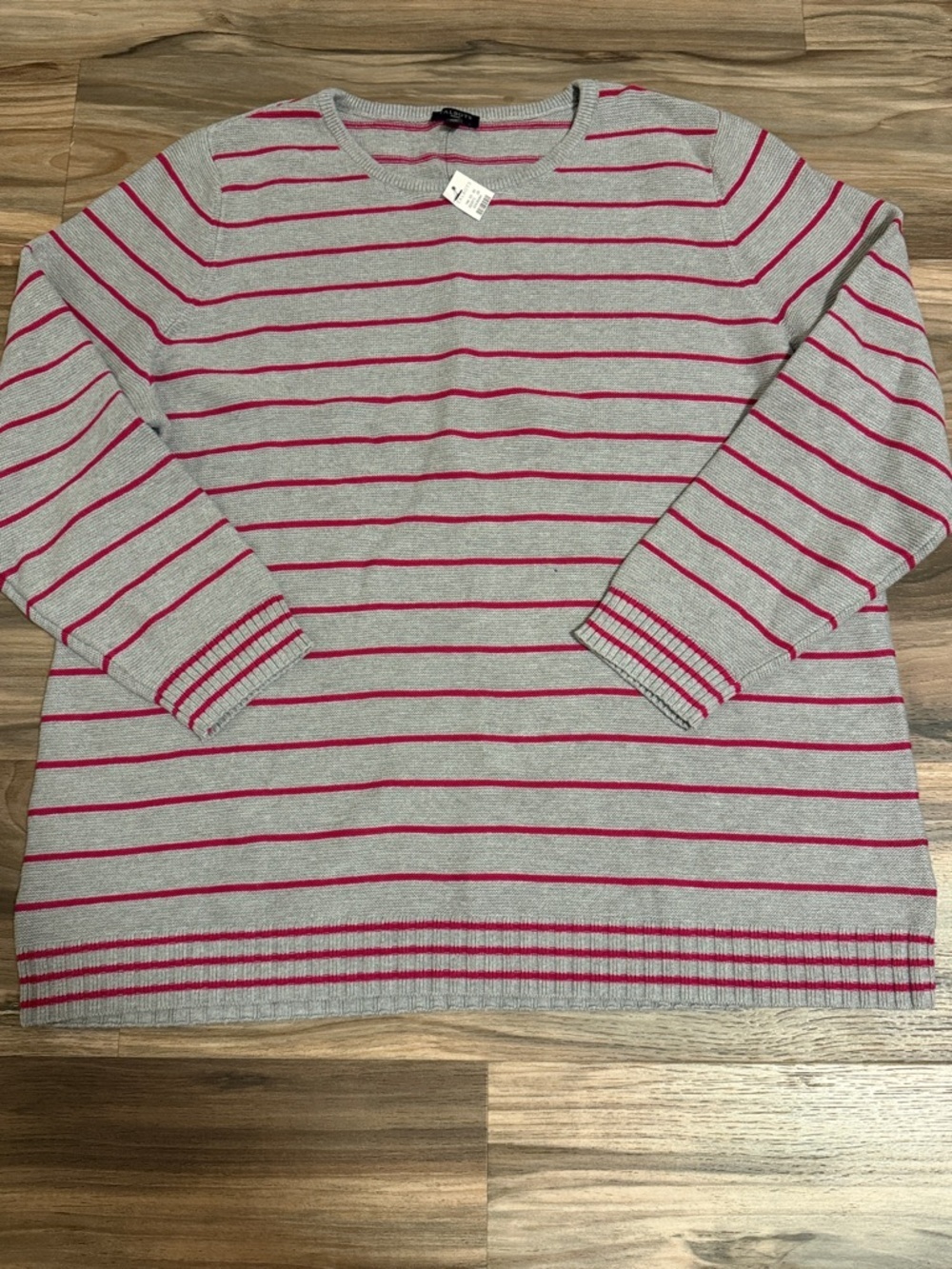 TALBOTS Textured Striped Crewneck Sweater Women’s 2X Gray Pink Stripes